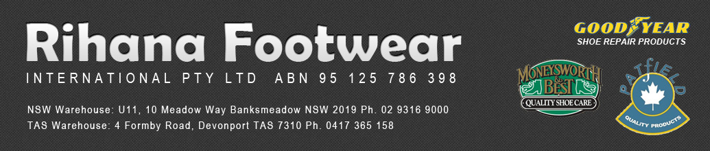 Goodyear Shoe Repair Supplies including rubber soles, heels, and sheeting material - Shoe Products - Rihana Footwear International Pty. Ltd.